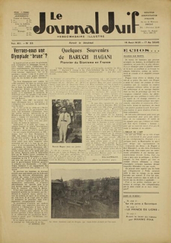 Le Journal Juif N°33 ( 16 août 1935 )